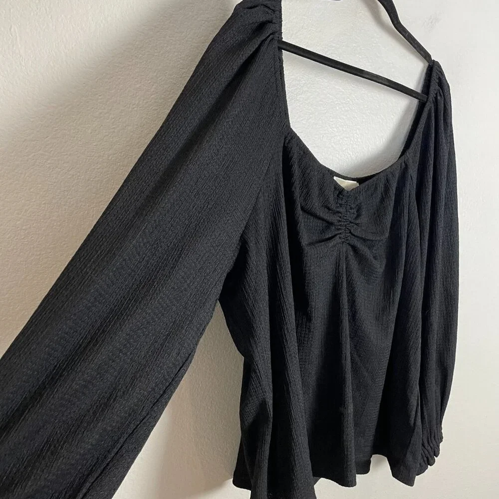 Michael Kors Womens Plus 4X Black Square‎ Neck Blouse Long Sleeve Shirt Top